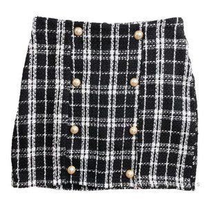 Massimo Dutti Tweed Black & White Checkered Mini Skirt